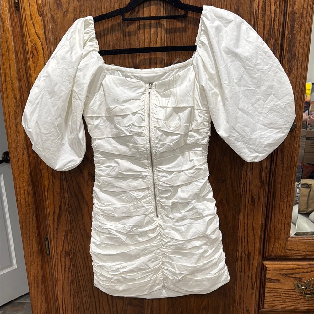 White Puff Sleeve Mini Dress - Picture 2 of 2